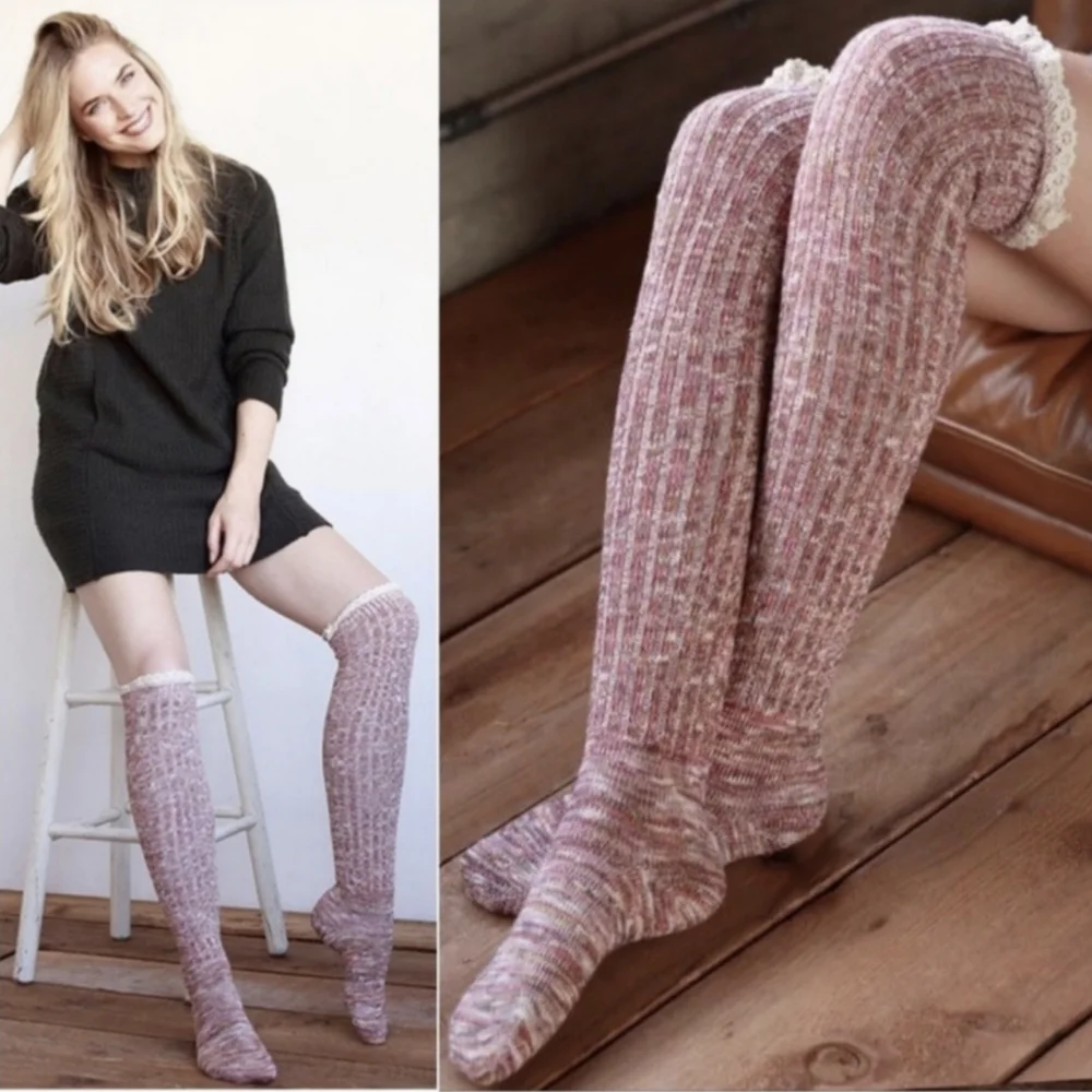 Stocking Stuffer! Last 2 Pairs! Beautiful Burgundy Socks w/Dainty Cream Trim